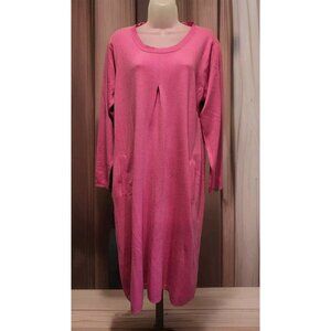 La Lana Pink Knit Long Sleeve Midi Sweater Dress Sz L Pockets
